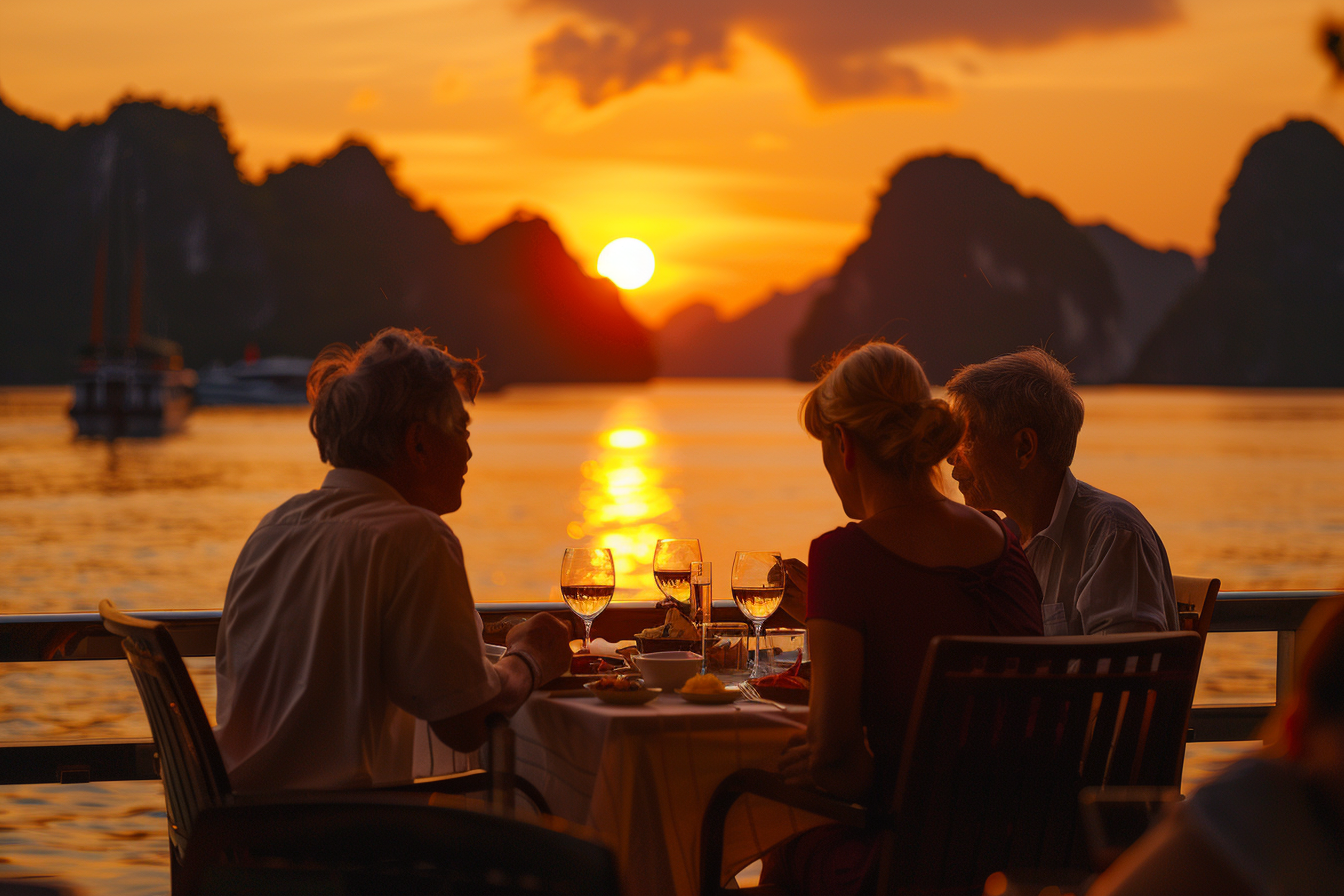 halong-bay_cruise-deck_dinner-seniors_sunset-light