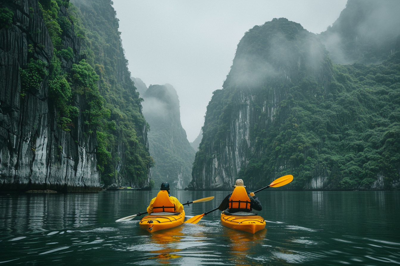halong-bay_kayaking_couple_between-karsts