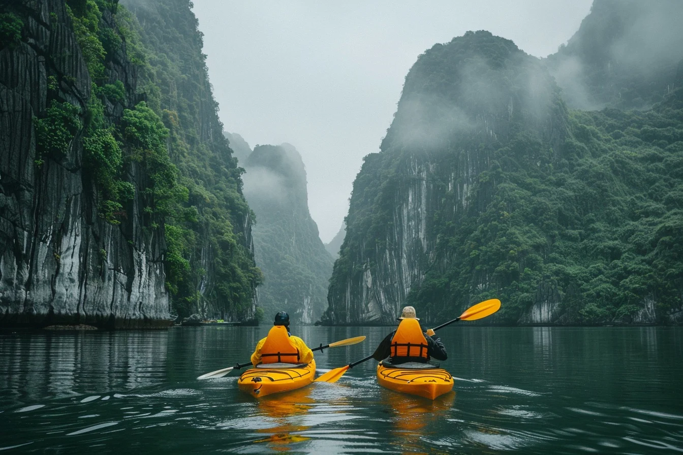 Halong-Bucht mit Kalksteinfelsen in Vietnam