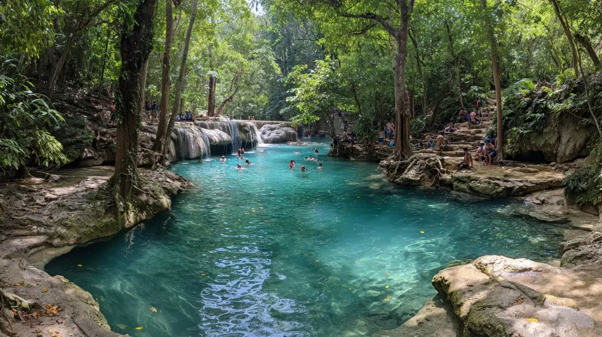 Erawan Wasserfall türkisblaues Wasser Kanchanaburi