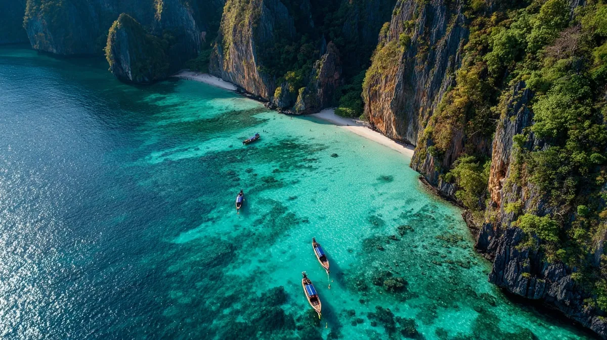 Koh Phi Phi Inseln Luftaufnahme mit türkisem Wasser