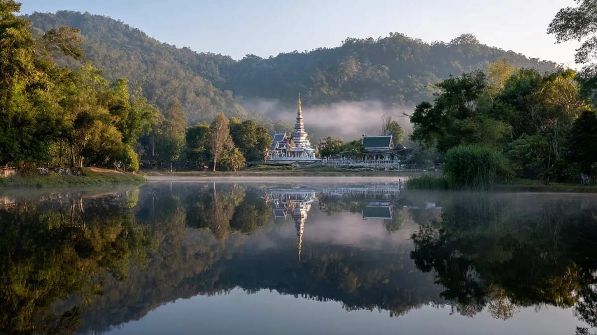 Wat Chong Kham Tempel Mae Hong Son Morgennebel